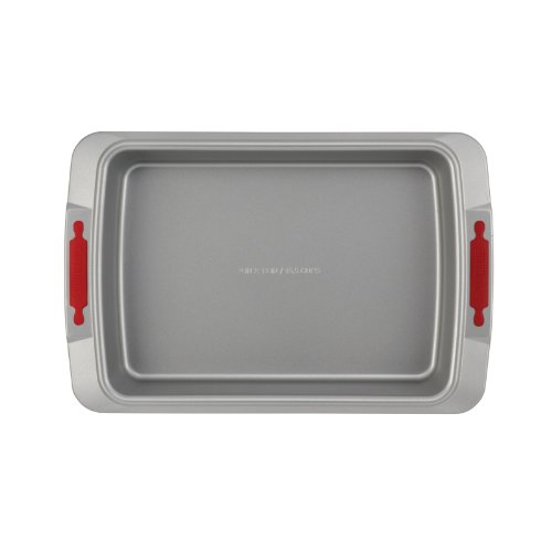 Cake Boss Deluxe Nonstick Bakeware 9-Inch by 13-Inch Cake Pan, Gray with Red Silicone Grips