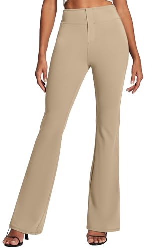 IUGA Womens Dress Pants Stretchy Work Pants Women Business Casual Bootcut Slacks High Waisted Pull On Trousers with Pockets Beige