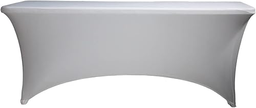 Miniatura 6 de Paquete de 4 manteles de elastano blanco de 6 pies, manteles ajustables para mesas plegables rectangulares estándar, mantel elástico para bodas,