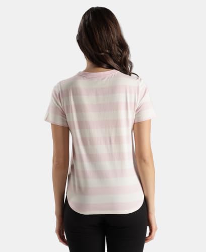 Image of Jockey A121 Women Super Combed Cotton Stripe Fabric Relaxed Fit Round Neck Half Sleeve T-Shirt with Curved Hem Styling