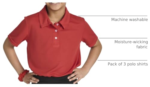 Image of 3 Pack Girls' Mesh Polo Shirts Short Sleeve Collared School Uniform Tops | Sizes 4-18, Quick Dry Performance Knit, Easy Care Everyday, Back To Class Ready, Plain Smart Collar, Golf