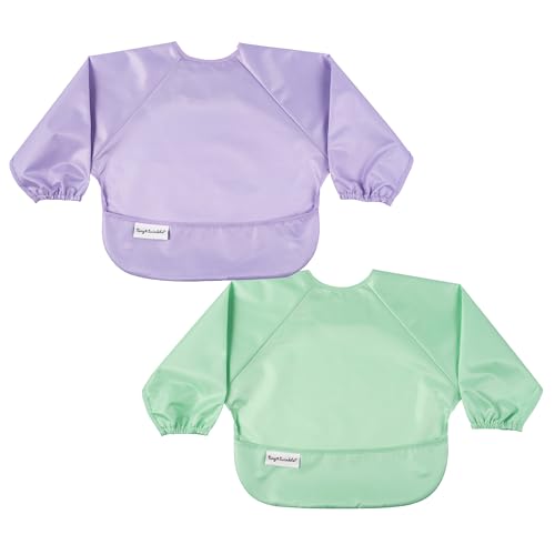 Image of Tiny Twinkle Mess Proof Baby Bib, 2 Pack Long Sleeve Bib Outfit, Waterproof Bibs for Toddlers, Machine Washable, Tug Proof (Mermaid, Small 6-24 Months)