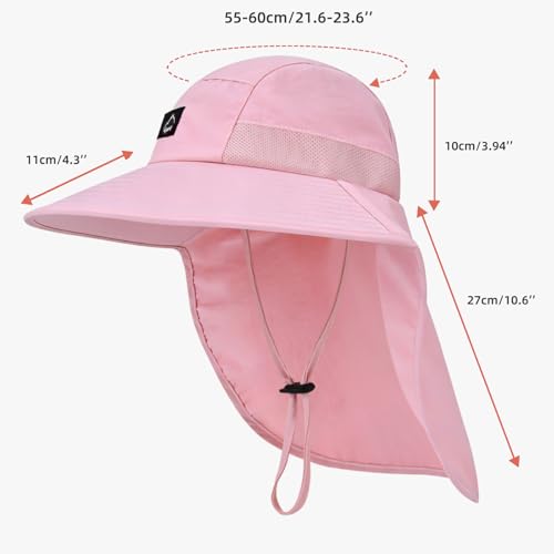 Image of Rosoz Outdoor Sun Hat for Men Women, UPF50+ Protection Safari Cap Wide Brim Mesh Fishing Hat with Neck Flap Beach Garden