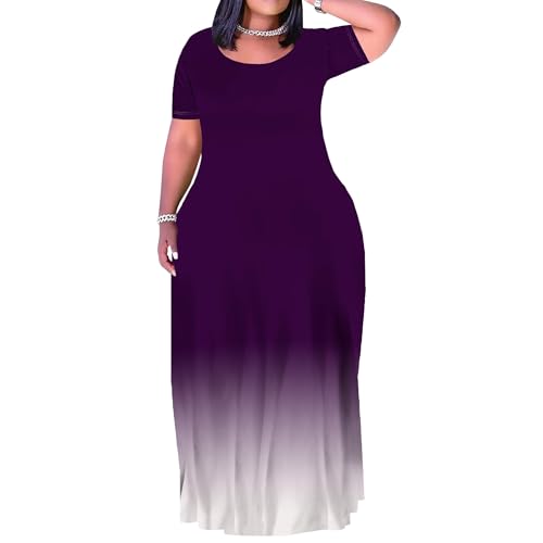 Image of PinkPatty Women's Plus Size Maxi Dresses Short Sleeve Sundress Summer T-Shirt Beach Long Dress with Pockets