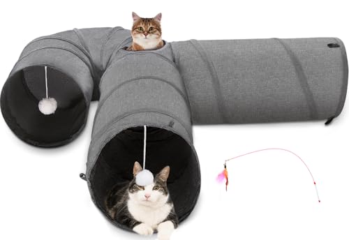 Image of Ownpets Cat Tunnel 12 Inches in Diameter Larger Pet Tunnel Tube with Plush Ball & Feather Toy, U-Shaped Cat Play Tunnel for Big Cat, Puppy and Rabbits