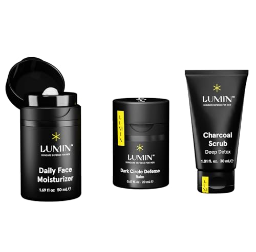 Lumin Boss Trio Skincare Set for Men โ Face Scrub, Eye Balm & Daily Moisturizer Kit, Korean Skincare Routine for Men.