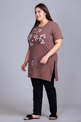 Image of In Love Women's Plus Size Printed Cotton Night Suit Set Short Sleeve | Cotton fabric - soft night suit set for sleepwear and home comfort