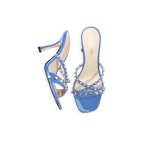 Image of Womens Heels Square Toe Heeled Sandals for Women Low Kitten Heels Sandals Open Toe Slip on Mule for Party Wedding Dress Shoes