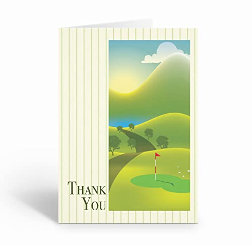 Image of Stonehouse Collection, Golf Thank You Note Card, 10 Boxed Golfing Cards & Envelopes, Blank Interior - USA Made