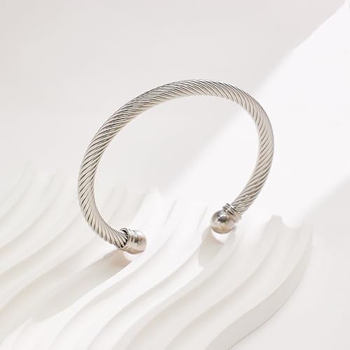 Elastic Adjustable Stainless Steel Twisted Cable Wire Cuff Bangle Bracelet Stylish Bangle Bracelet for Mens Womens3