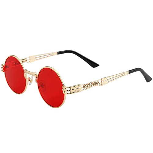 Kursan Round Sunglasses for Women Men Hippie Glasses Retro Metal Frame Sun Glasses UV 400 Protection