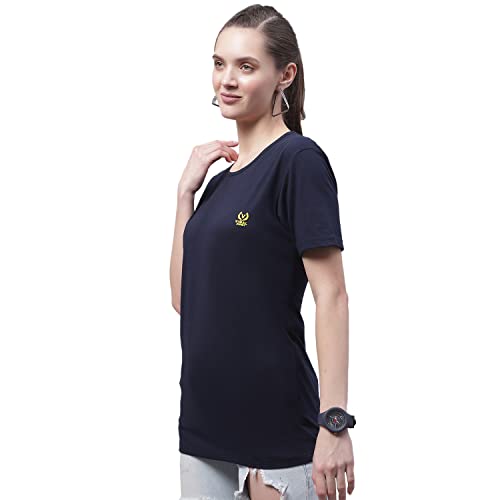 Image of Mack Jonney Women Round Neck Cotton Solid Regular Fit T-Shirt-T Anthraa 001-P