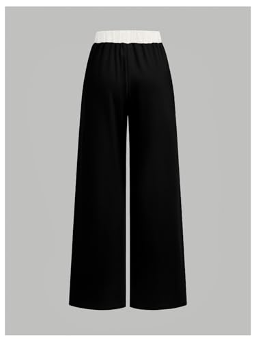 Image of RoseSeek Girl's Baggy Sweatpants Letter Patched Wide Leg Pants Elastic Waist Long Trousers Joggers Trendy