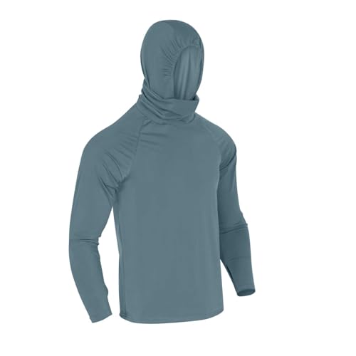 Men's Long Sleeve Rash Guard Shirts with Thumb Hole Outdoor Fishing Sun Protection UPF 50+ UV Hoodie with Mask4