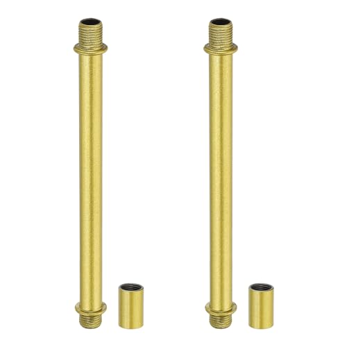 Image of PATIKIL Straight Pipe Lamp Stems Rod Kit, 2 Set M10 Carbon Steel 120mm(4.72 inch) Long Double End Thread Rod with Coupling Nuts Sleeve Connector for Table Lamps Chandeliers,Sand Gold