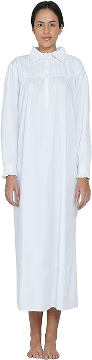 Chemise de nuit blanche en coton vintage de qualité supérieure et finitions classiques