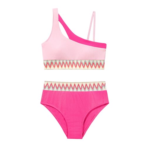 Weixinbuy Girls Swimsuits Bikini Set, Kids Bathing Suit High Waisted Girls' Swimwear Color Block Two Piece Swim Suits