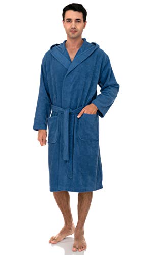 TowelSelections Mens Hooded Robe 100% Cotton Terry Cloth Towel Bathrobe Soft Shower Bath Robes for Men
