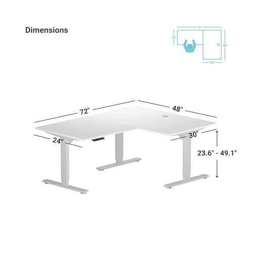 Image of Progressive Desk Height Adjustable Computer Standing Desk - L Shaped 72 inch x 48 inch Corner Electric Stand Up Rising Workstation Table - Black Frame, Dark Cherry Top