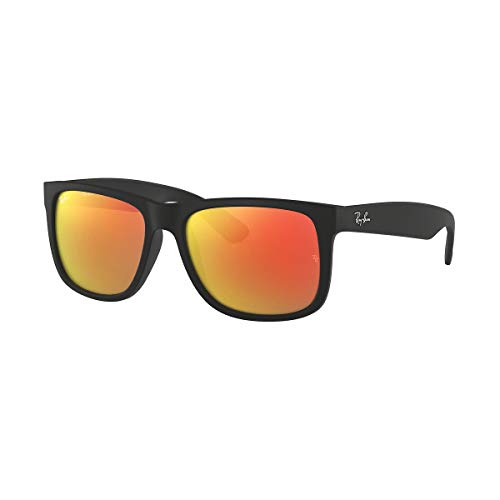 Ray-BanRB4165-03 - RB4165 Justin - anteojos de sol rectangulares Mujer , Negro (Goma negra/espejo naranja.), 55 mm