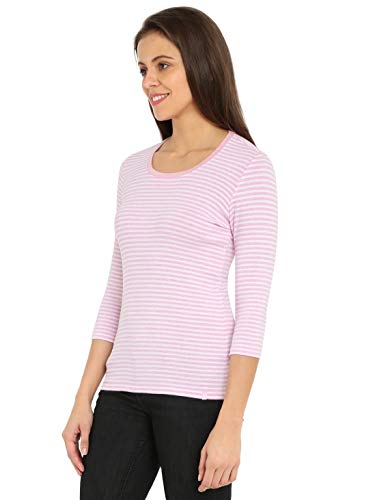 Image of Jockey 1360 Women's Super Combed Cotton Elastane Stretch Slim Fit Striped Round Neck Three Quarter Sleeve T-Shirt
