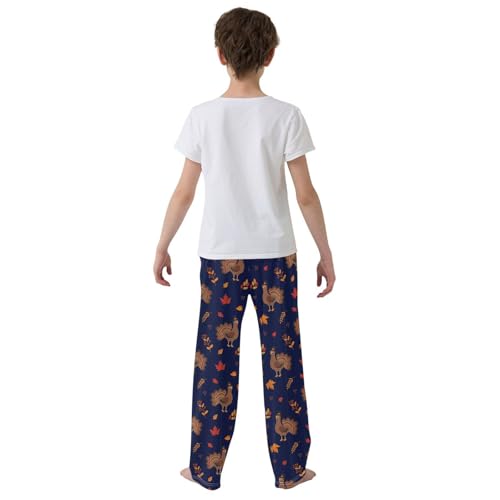 Turkey and Maple Leaf Boys Long Pants Soft Trousers Elastic Waist Kids Lounge Bottoms with Pockets S-XL3