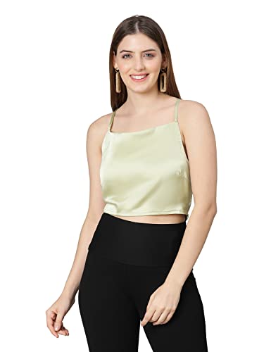 Image of oxolloxo Beige Shoulder Strap Women Satin Crop top
