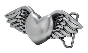 Heart With Wings Belt Buckle Brushed Metal Cute Girly Sexy Unique Hip New
