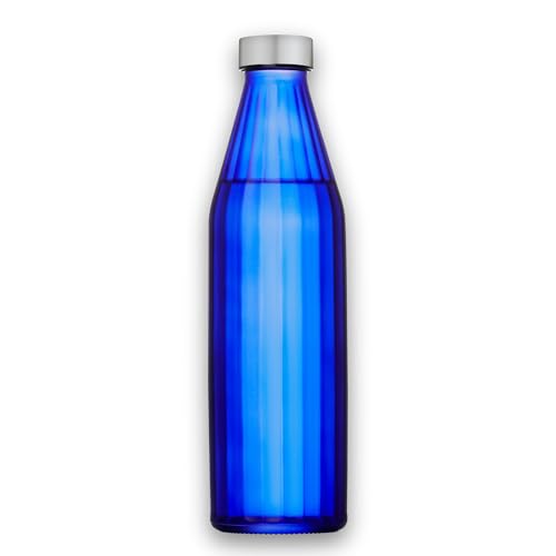 Image of SAND DUNE Navy BlueColour Glass water bottle, 800 ml Each, Set of 1, with Leak-Proof Airtight Stainless-Steel Lid for Water, Smoothie, Juices - Reusable Travel Glass Drinking Fridge Bottles