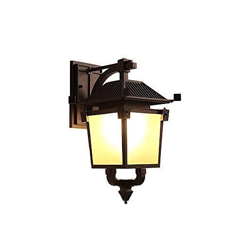 Farol de pared de estilo chino para exteriores estilo rústico negro con pantalla de cristal, luz creativa de montaje E27 para jardín, patio y decoración exterior