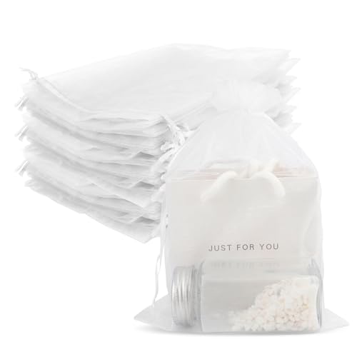 White Organza Bags 7x9 inch 100Pcs Large Mesh Bags Drawstring Organza Gift Bags Jewelry Pouch for Valentines Wedding Halloween Eve Christmas New Year Baby Shower Party Favors Candy Fruit Wrap Bulk