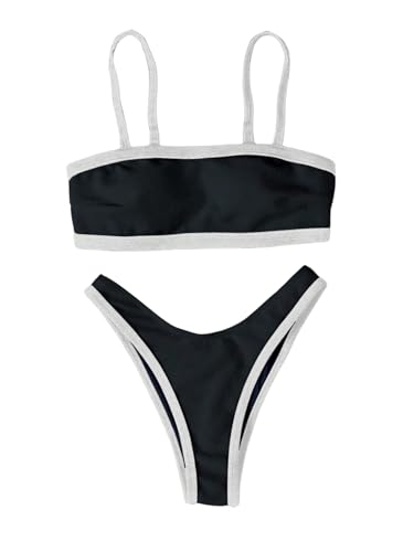SHENHE Women's High Cut Cheeky Bikini Set Color Block Sexy 2 Piece Swimsuit Bathing Suit