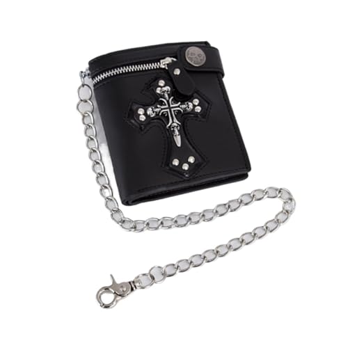 Portefeuille gothique en cuir avec chaîne rock et rivets vintage pour un style punk motard