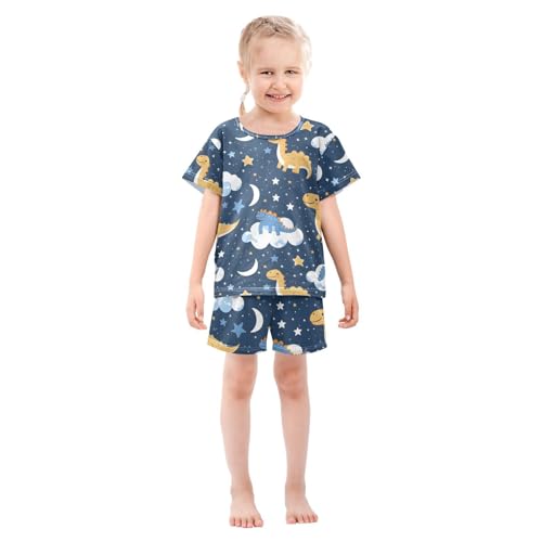 ALAZA Dinosaur Space Moon Starry Pajamas Short Sleeve 2 Piece Sleepwear Top and Bottom Pajama Set Unisex3