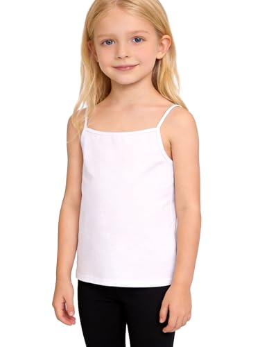 Yilook Girls White Tank Top Cami Camisole Cotton Undershirts Cute Tank Tops for Teen Girls with Adjustable Spaghetti Strap Kids Undershirt Blouses Size 7-8 Years