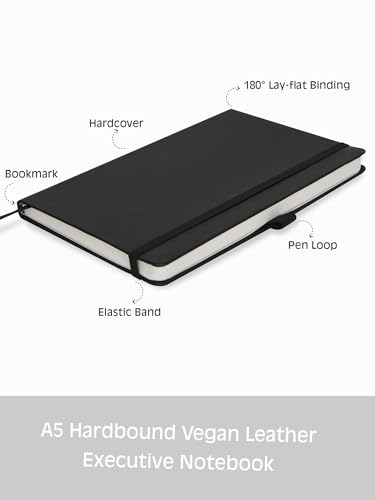 Image of Doodle Pack of 10 Personalized A5 Executive PU Leather Notebook Diary - Hard Bound Professional Office Notebook with Elastic Band, Ribbon Bookmark & Pen Loop | 160 Pages 80 GSM | Corporate & Personal Use - Black
