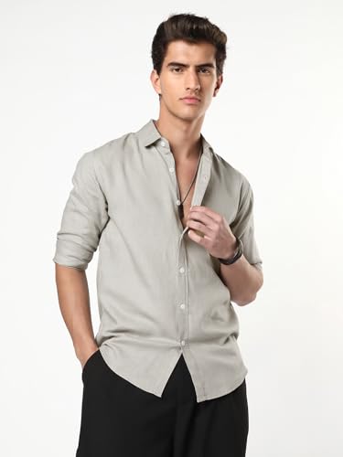 Image of Urbano Fashion Men's Linen Blend Full Sleeve Relaxed Fit Casual Solid Shirt
