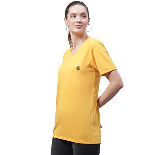 Image of Mack Jonney Women V Neck Cotton Solid Regular Fit T-Shirt-V Anthraa 001-P