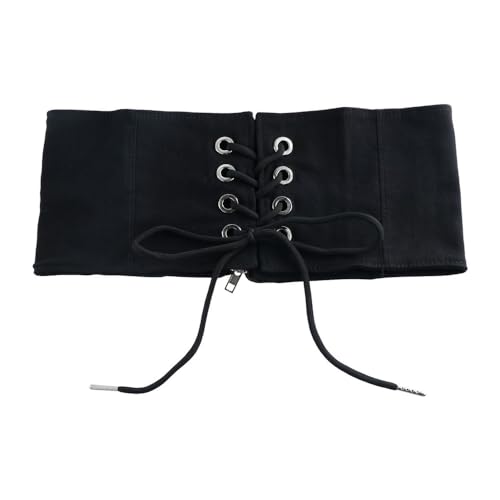 Pokinge Women?s Elastic Costume Waist Belt Lace Up Corset Belt Elastic Waist Cinch Belts Retro Wide Tied Waspie Belt Adjustable Gothic Cummerbunds2
