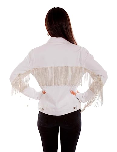 Scully Nero Con Strass Fringe Womens Jean Jacket HC792, Bianco, X-Small - 2