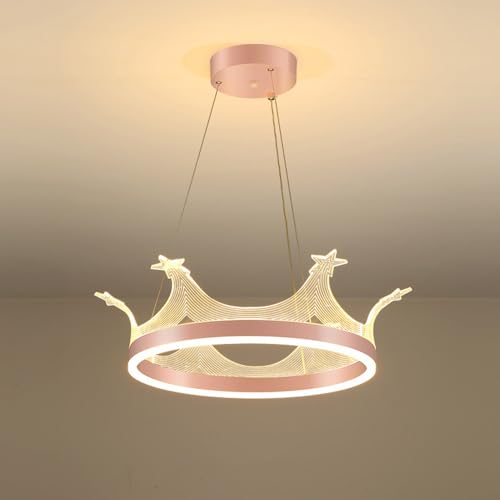 SANGPAO Décoration de la maison moderne lustre rose pour chambre de filles couronne ombre fille princesse dimmable LED lustre suspendu plafond rond nordique...