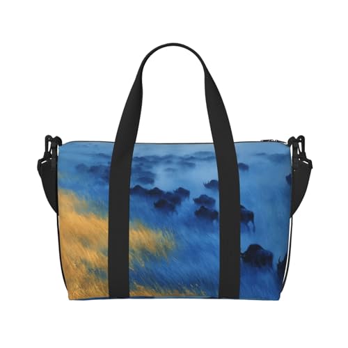 Wildebeest migration print Travel Duffel Bag, Sports Tote Gym Bag, Swim Pool Bag Large Shoulder Tote Bag for Beach Weekender2