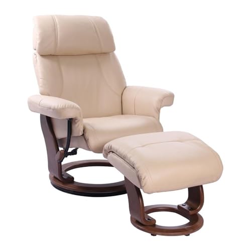 Sillón reclinable beige con ottoman piel sintética miniatura 1