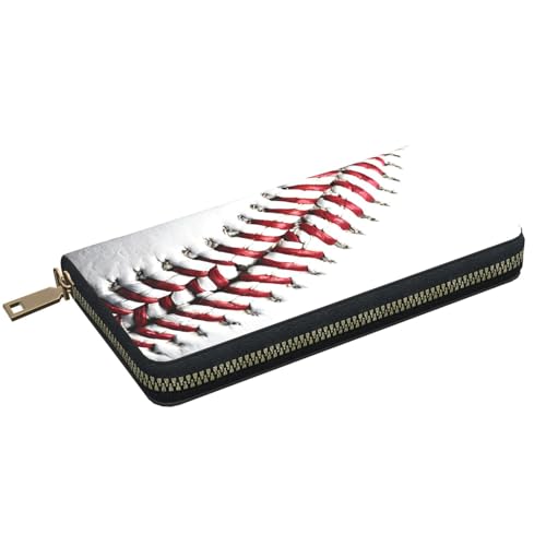 Leather Wallet for Women Ladies Novelty Printed Around Zipper Long Wallet Phone Purse Credit Card Holder, Baseball Lace Close Up2