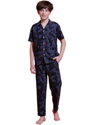 Image of Li'l Tomatoes Boys 100% Cotton Night Suit | Summer Printed Shirt & Shorts Set | Soft & Breathable Sleepwear | 9-16 Years