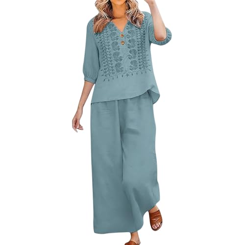 Conjunto de lino para mujer de dos piezas con pantalones cortos sueltos de verano