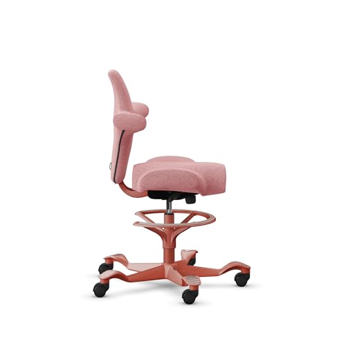 Image of HAG Capisco Sit to Stand Chair-Blush Rose Frame-Upholstered Pink Blush-with Foot Ring
