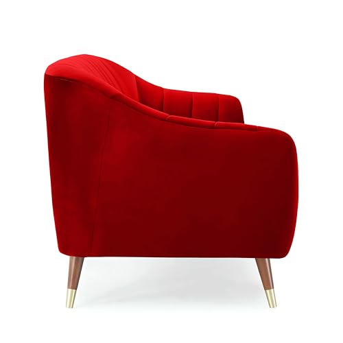 Image of AMATA Marino Solid Wood 3+2 Seater red Suede Velvet Fabric Sofa Set with Two Cushions Perfect for Home Office Guests Living Room (04 red, 3+2 Seater)(3 Year Warranty)