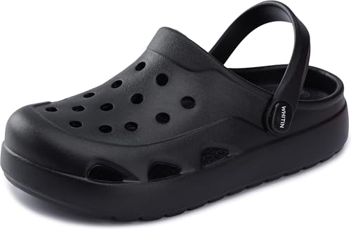WHITIN Garden Shoes for Men with Arch Support Lightweight Slip On Washable Clogs Mules Slides Sandals Sole Nurse Shoes Size 11 Adult Male Indoor House Slippers Black 45