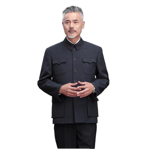 GUOYUXIAO Thickened Wool Blend Zhongshan Suit Jacket for Men - Winter-Ready Stand Collar Coat for Cold Weather3
